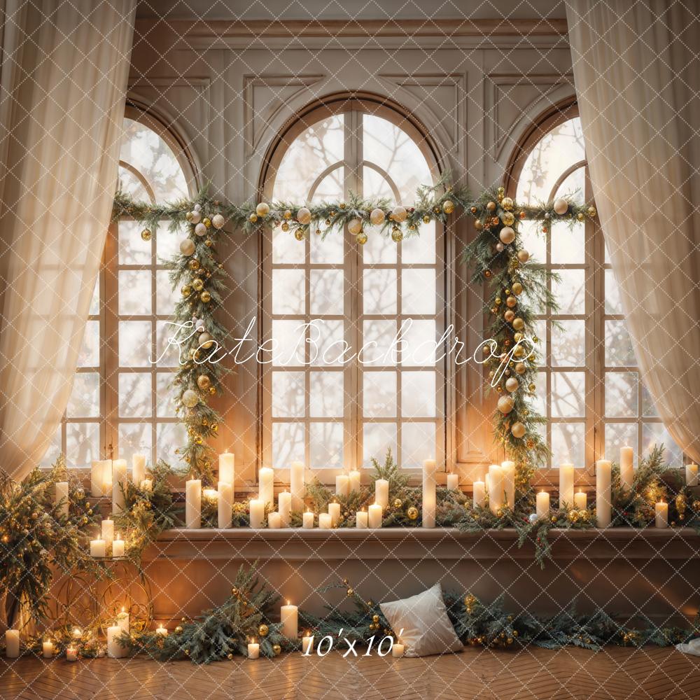 Kate Christmas Indoor White Curtain Flower Arched Window Backdrop Designed by Emetselch
