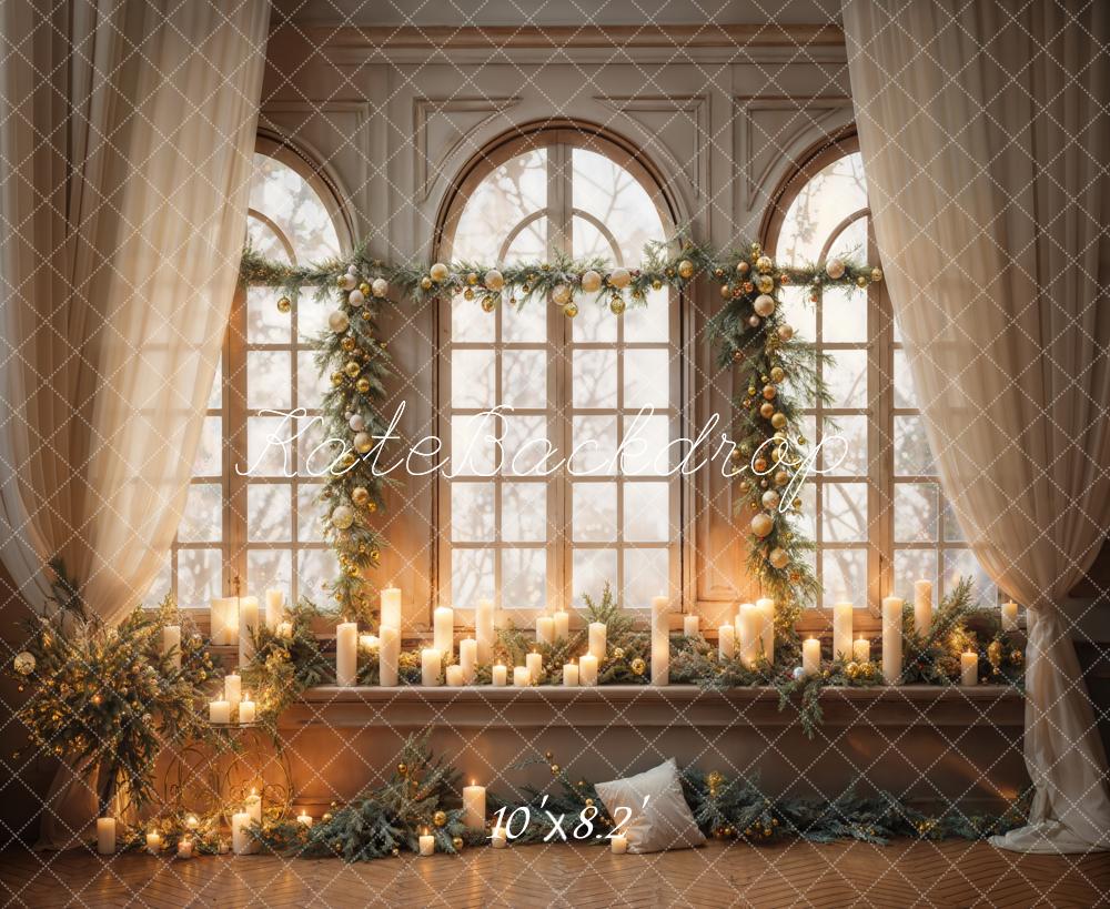 Kate Christmas Indoor White Curtain Flower Arched Window Backdrop Designed by Emetselch
