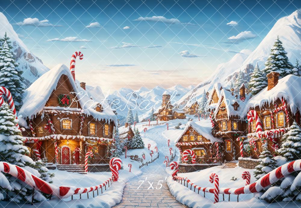 Kate Christmas Fantasy Cartoon Gingerbread Town Backdrop Designed by Emetselch