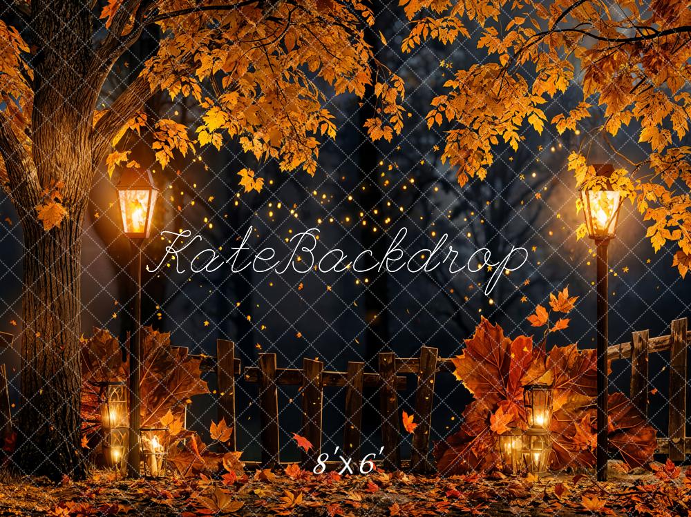 TEST Kate Fall Forest Night Maple Leaves Wooden Fence Backdrop Designed by Chain Photography
