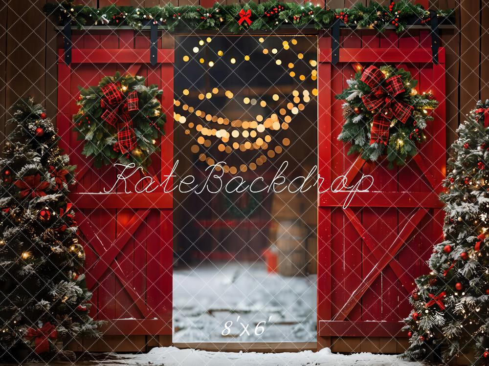 Kate Christmas Night Red Barn Door Backdrop Designed by Emetselch