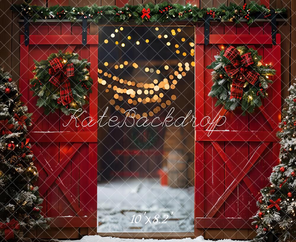 Kate Christmas Night Red Barn Door Backdrop Designed by Emetselch