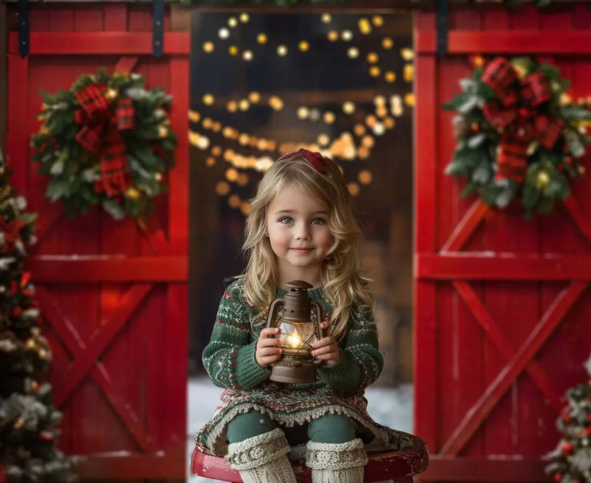 Kate Christmas Night Red Barn Door Backdrop Designed by Emetselch