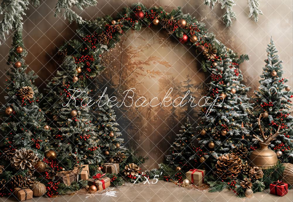 Kate Christmas Green Plant Arched Art Painting Wall Backdrop Designed by Emetselch