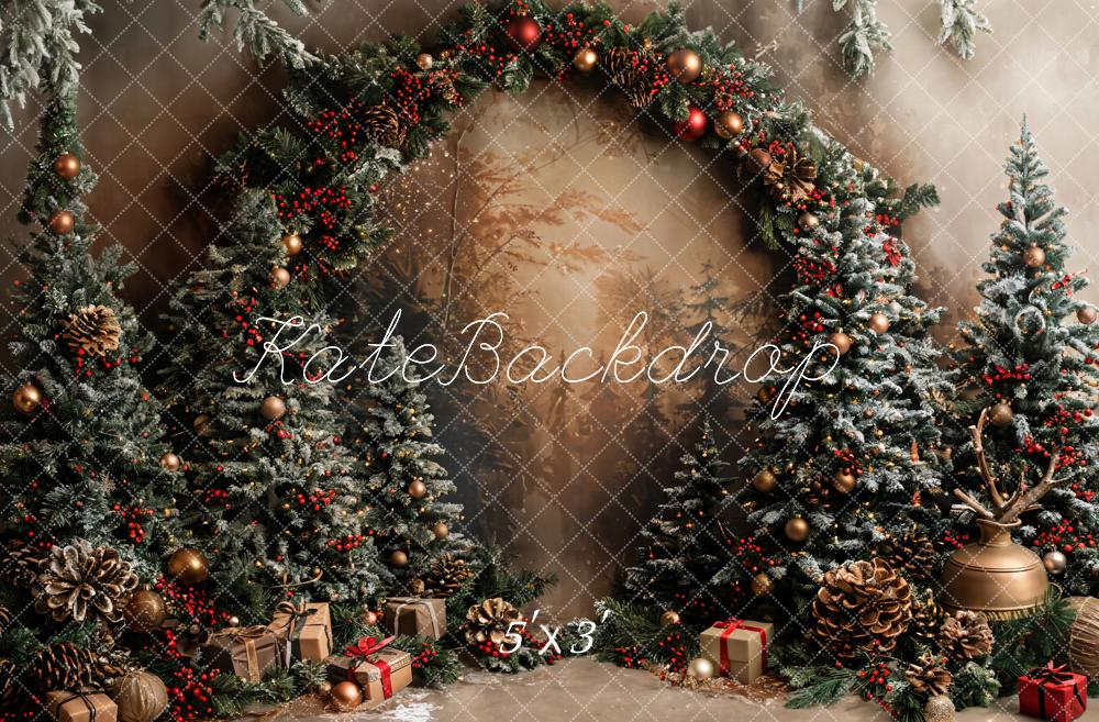 TEST Kate Christmas Green Plant Arched Art Painting Wall Backdrop Designed by Emetselch