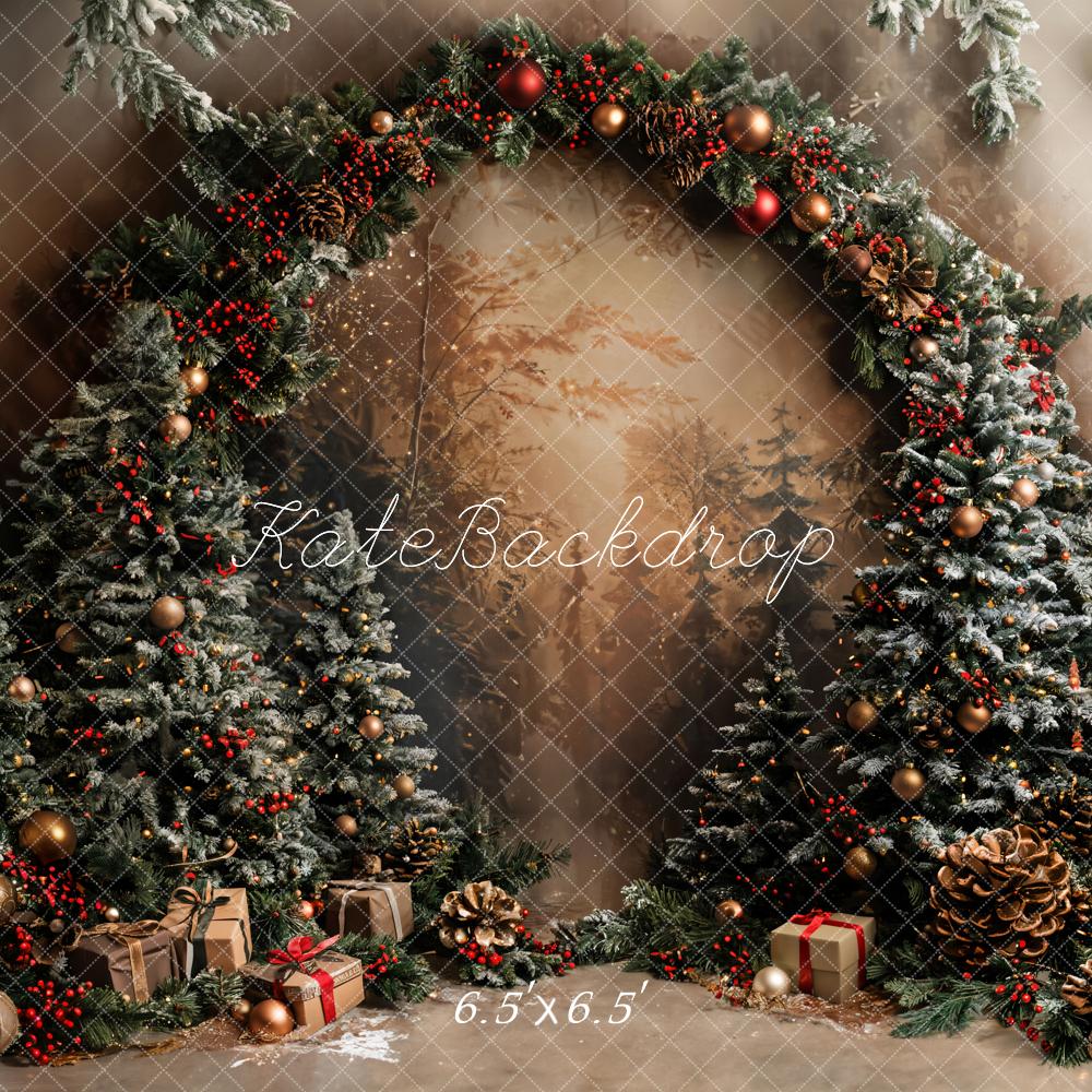 Kate Christmas Green Plant Arched Art Painting Wall Backdrop Designed by Emetselch
