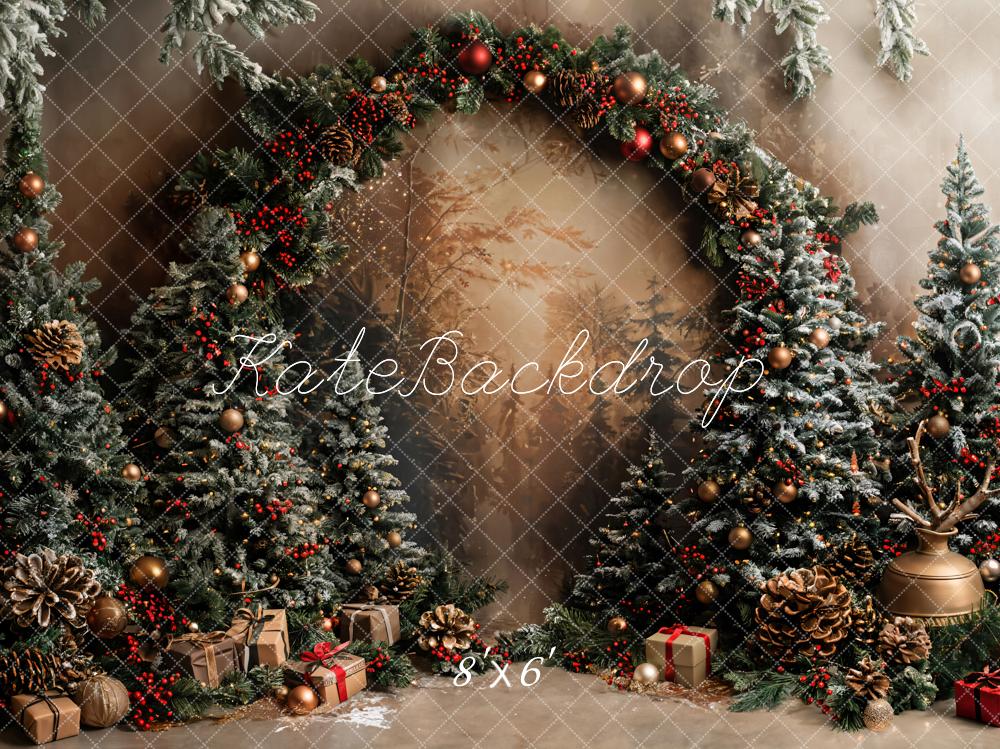 TEST Kate Christmas Green Plant Arched Art Painting Wall Backdrop Designed by Emetselch