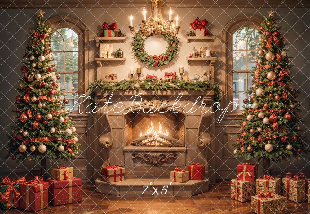Kate Christmas Indoor White Vintage Floral Marble Fireplace Backdrop Designed by Emetselch