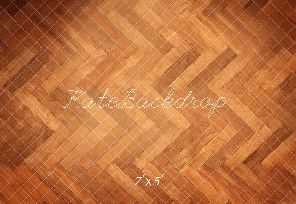 Kate Orange Brown Herringbone Wooden Floor Backdrop Designed by Kate Image