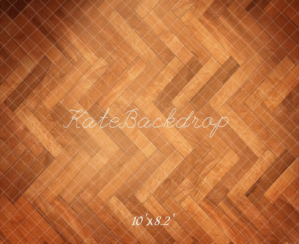 Kate Orange Brown Herringbone Wooden Floor Backdrop Designed by Kate Image