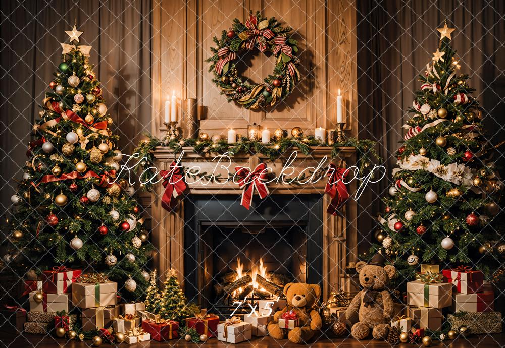 Kate Christmas Teddy Bear Black Brown Fireplace Backdrop Designed by Emetselch