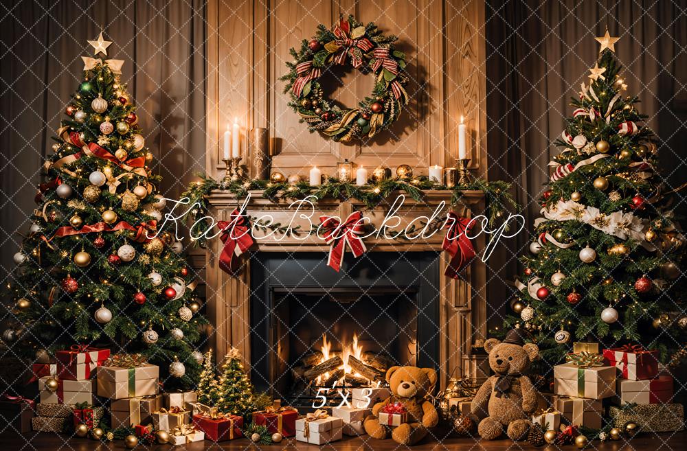 TEST Kate Christmas Teddy Bear Black Brown Fireplace Backdrop Designed by Emetselch