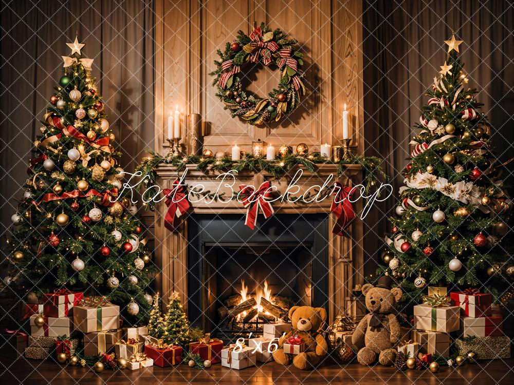 Orsacchiotto natalizio nero marrone con sfondo del camino progettato da Emetselch