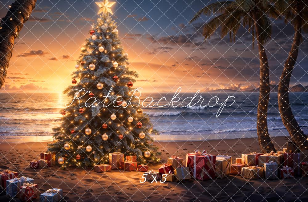 Kate Christmas Sea Beach Sunset Backdrop Designed by Emetselch