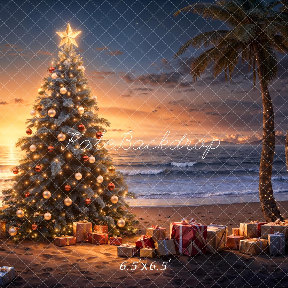 Kerst Zee Strand Zonsondergang Achtergrond Ontworpen door Emetselch