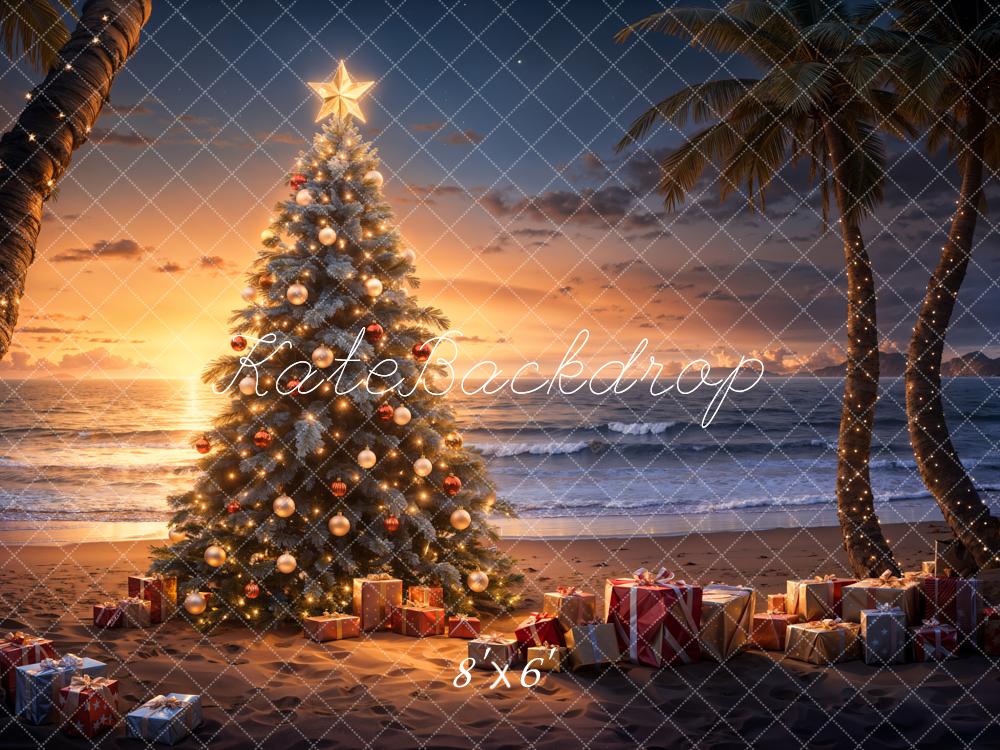 Kerst Zee Strand Zonsondergang Achtergrond Ontworpen door Emetselch