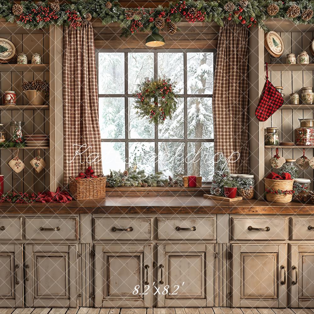 Kate Christmas Retro Brown Kitchen Backdrop Designed by Emetselch