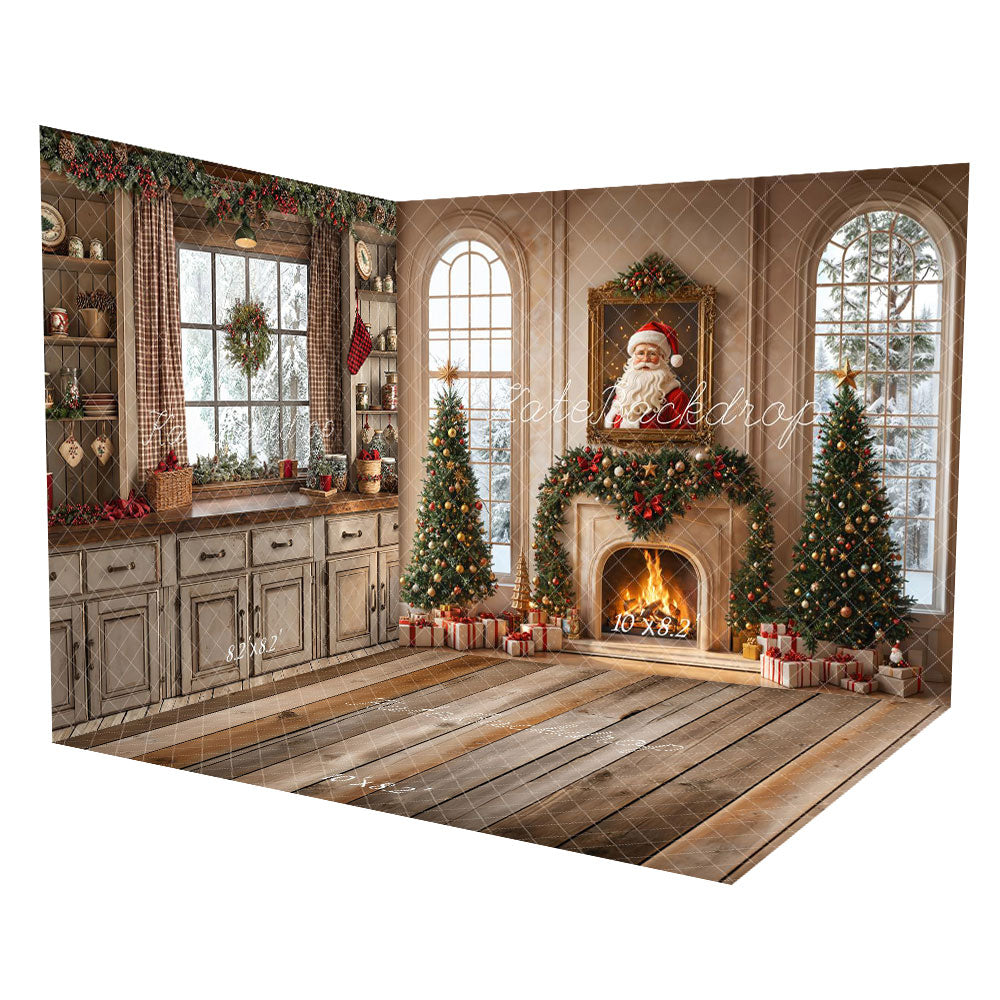 Kate Christmas Tree Fireplace Santa Claus Portrait Vintage Window Room Set