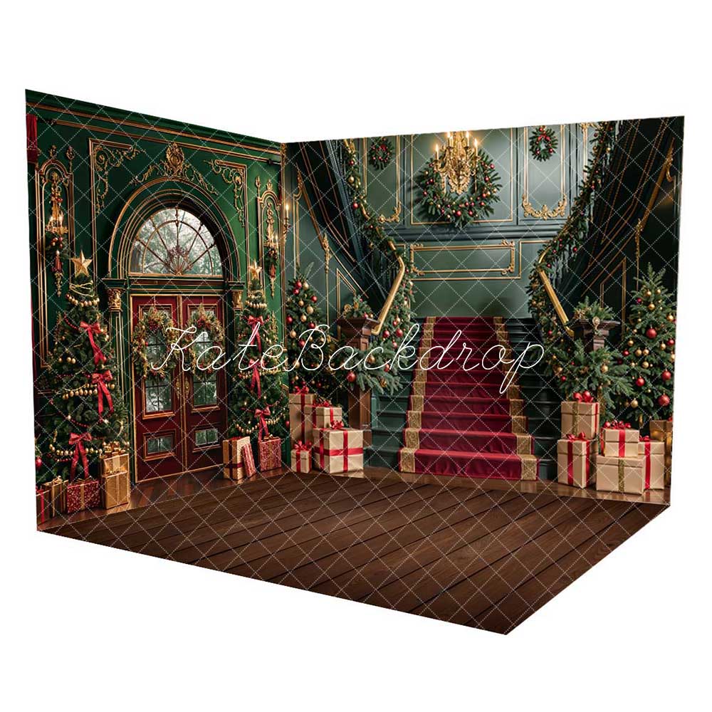 Kerst Donkergroen Vintage Bloemen Boogvenster Kamer Set