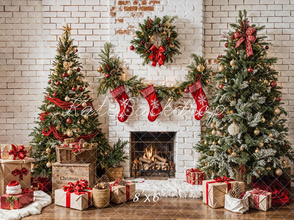 Kate Christmas White Brick Fireplace Backdrop Designed by Emetselch
