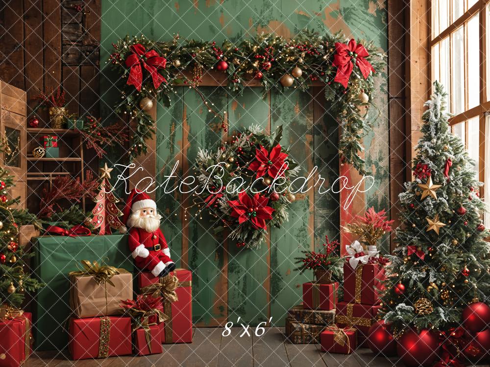 Kate Christmas Santa Dark Green Barn Door Backdrop Designed by Emetselch