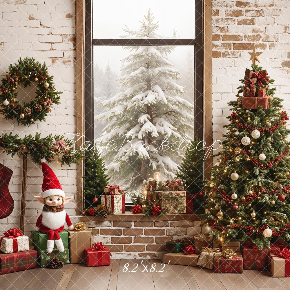 Kate Christmas Fairy Framed Window  Brick Wall Backdrop Designed by Emetselch