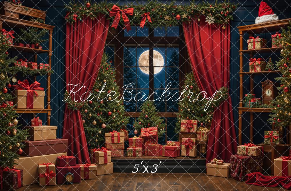 TEST Kate Christmas Night Red Curtain Framed Window Backdrop Designed by Emetselch