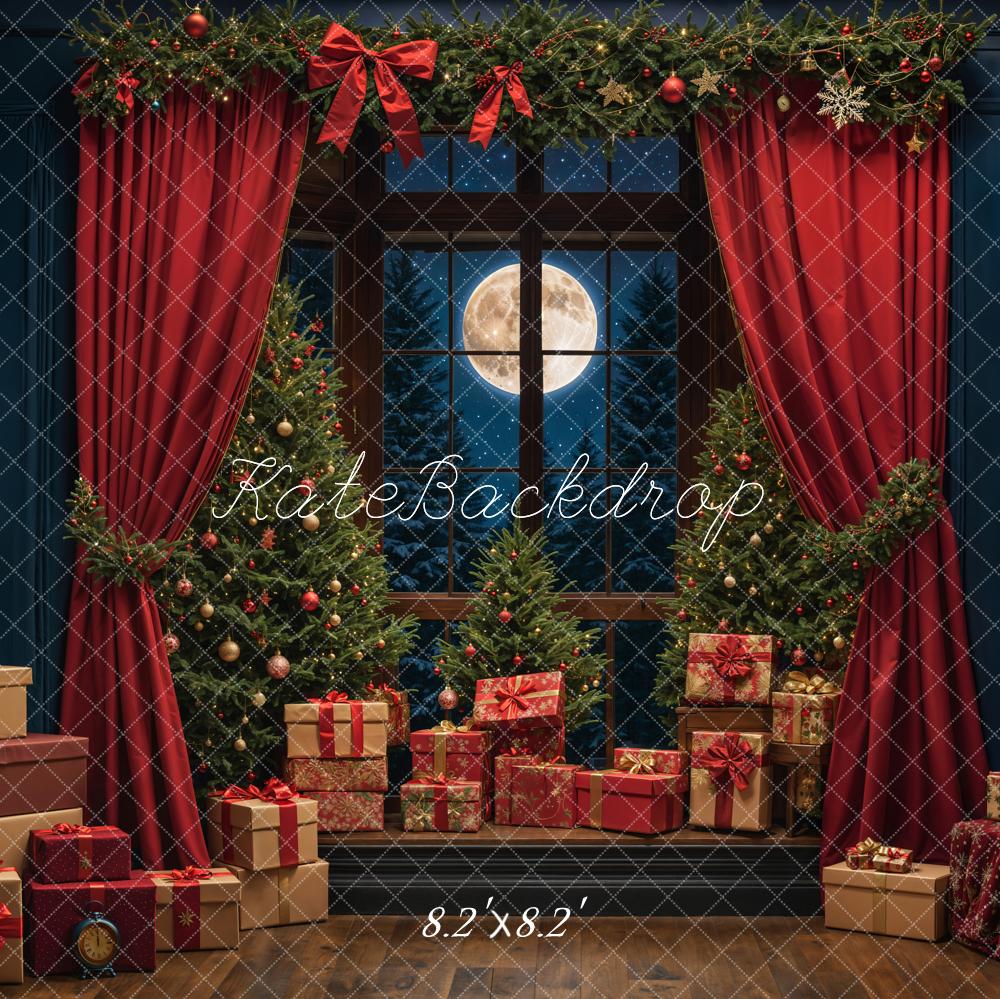 TEST Kate Christmas Night Red Curtain Framed Window Backdrop Designed by Emetselch