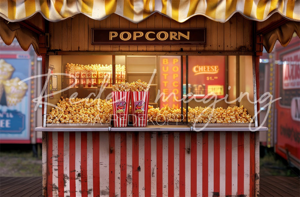 Fondo de Stand de Palomitas de Maíz Retro de Parque de Atracciones de Feria Diseñado por Lidia Redekopp