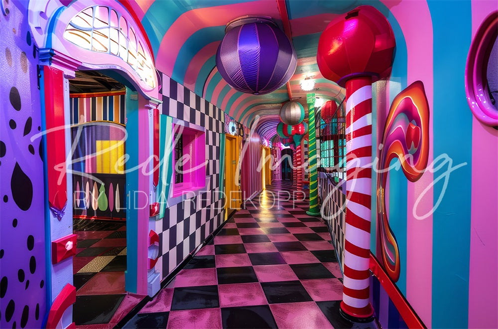 Kate Modern Fine Art Carnival Funhouse Colorful Hallway Backdrop Designed by Lidia Redekopp
