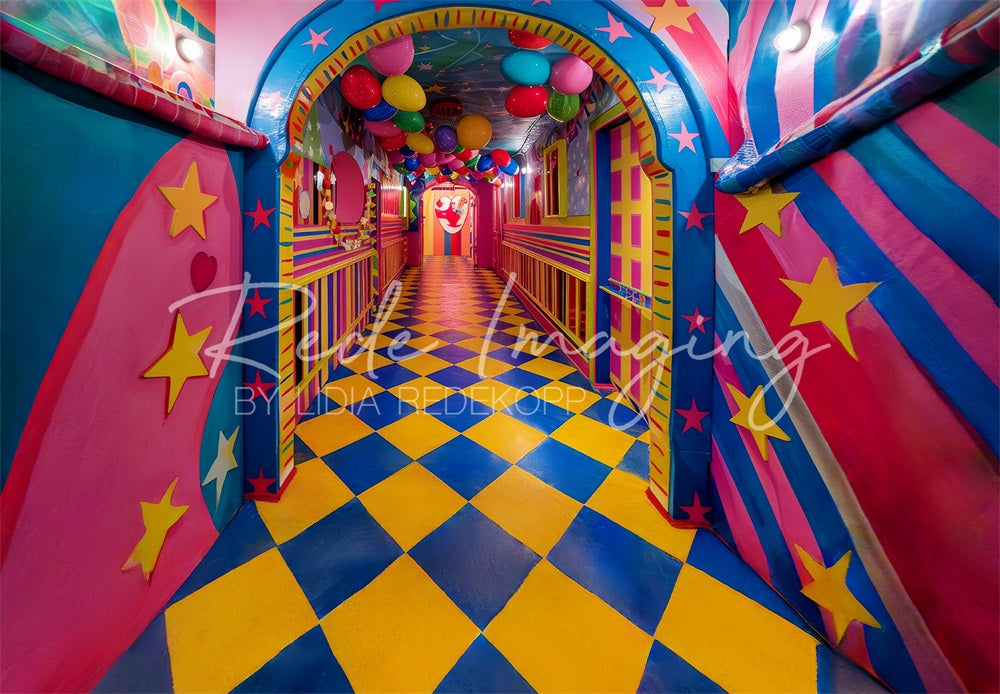 Retro Carnival Fine Art Colorful Funhouse Hallway Backdrop Designed by Lidia Redekopp