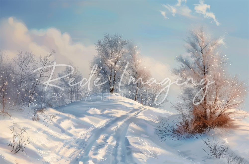 Kate Winter Outdoor Forest Snow Mountain Backdrop Designed by Lidia Redekopp