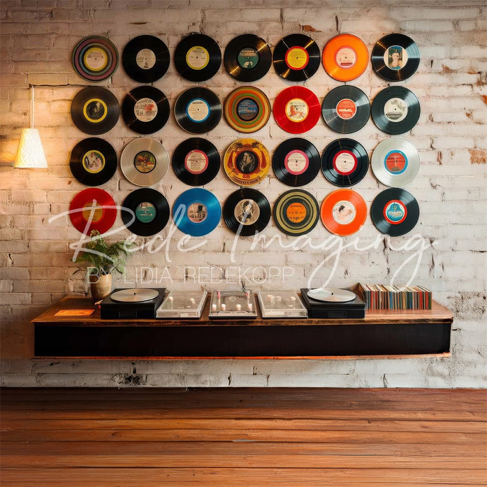 Kate Vintage Vinyl Record Brick Wall Backdrop Designed by Lidia Redekopp