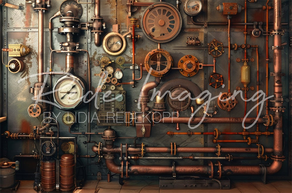 Kate Vintage Dark Brown Industrial Steampunk Wall Backdrop Designed by Lidia Redekopp