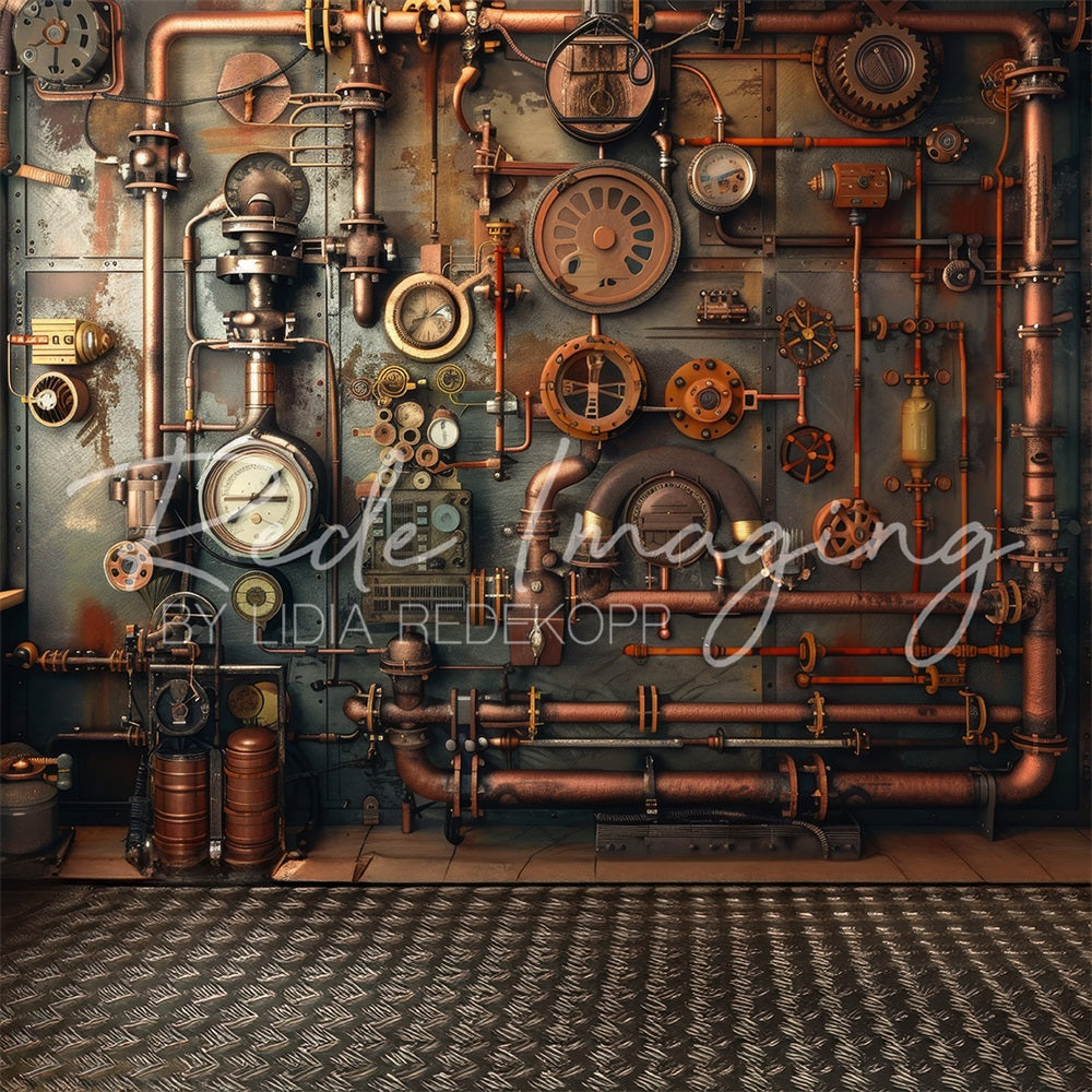 Fondo de Pared Industrial Steampunk Vintage Oscuro Diseñado por Lidia Redekopp