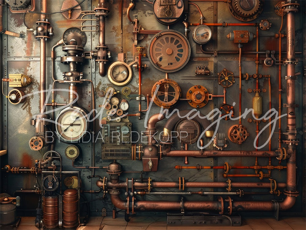 Kate Vintage Dark Brown Industrial Steampunk Wall Backdrop Designed by Lidia Redekopp