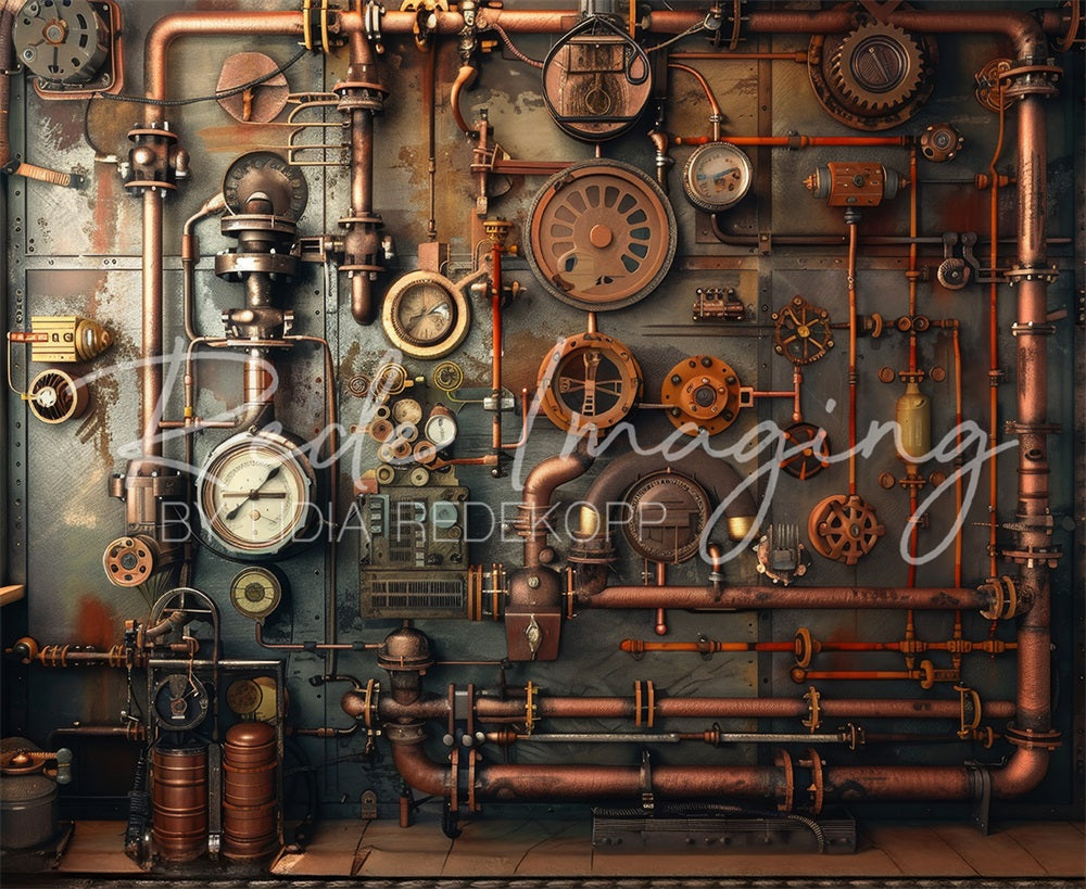 Kate Vintage Dark Brown Industrial Steampunk Wall Backdrop Designed by Lidia Redekopp