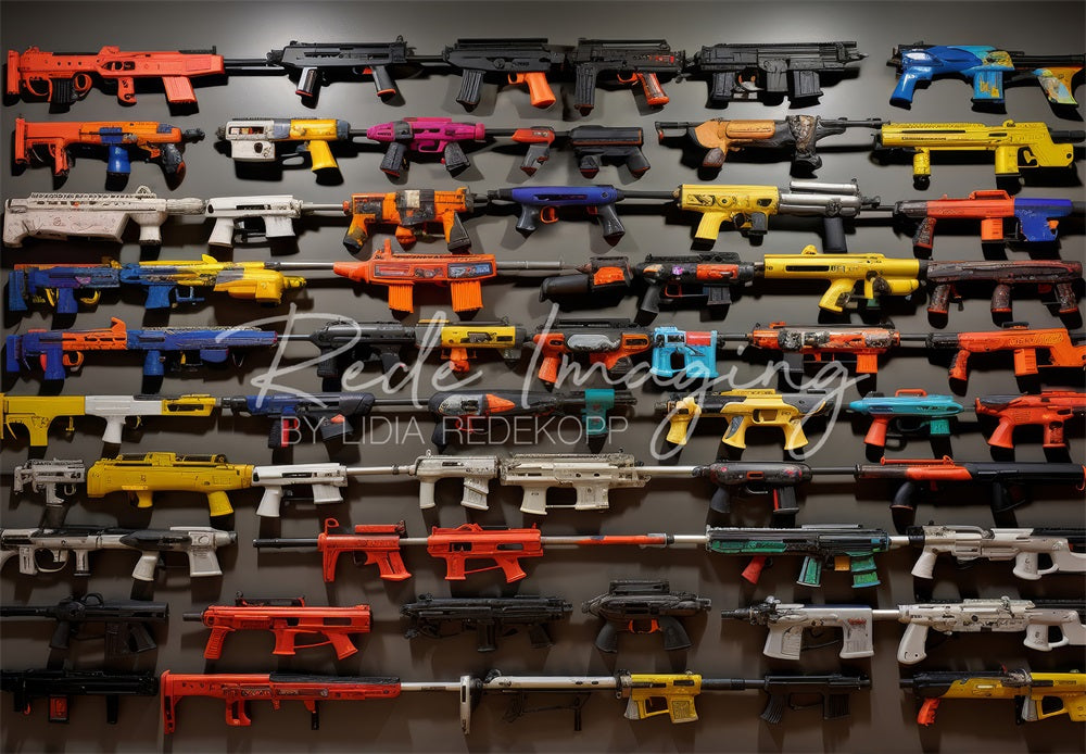 TEST Kate Colorful Toy Gun Display Wall Backdrop Designed by Lidia Redekopp