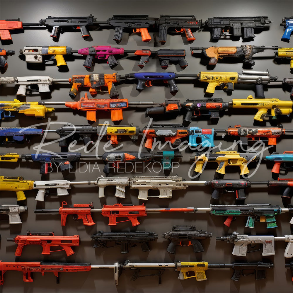 Kate Colorful Toy Gun Display Wall Backdrop Designed by Lidia Redekopp