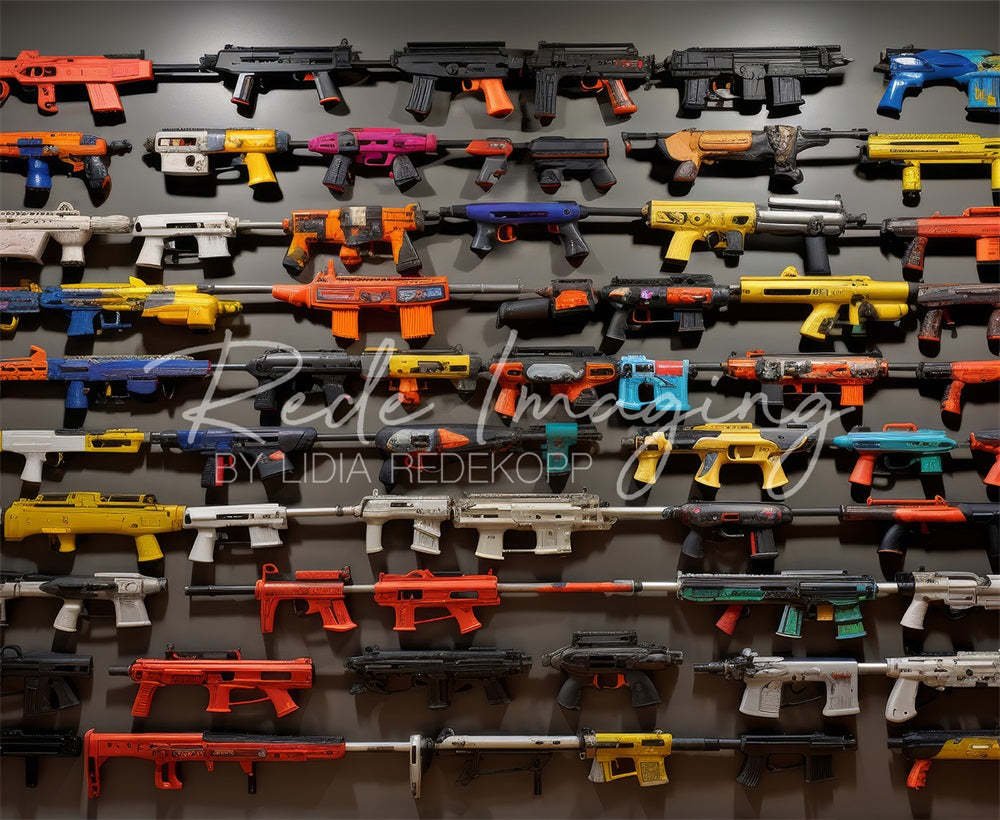 Kate Colorful Toy Gun Display Wall Backdrop Designed by Lidia Redekopp