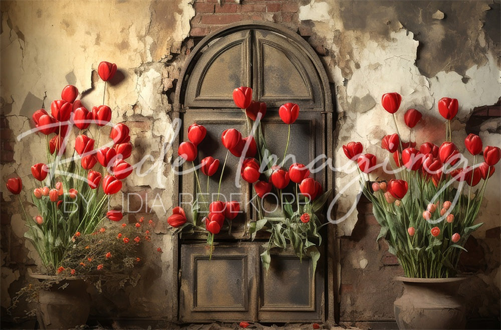 TEST Kate Vintage Fantasy Tulip Arch Door Broken Brick Wall Backdrop Designed by Lidia Redekopp