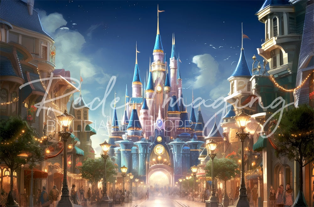 Fantasie magisch koninkrijk blauw kasteel achtergrond ontworpen door Lidia Redekopp