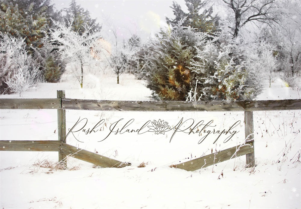 Kate Winter Forest Snow Brown Fence Backdrop Designed by Laura Bybee