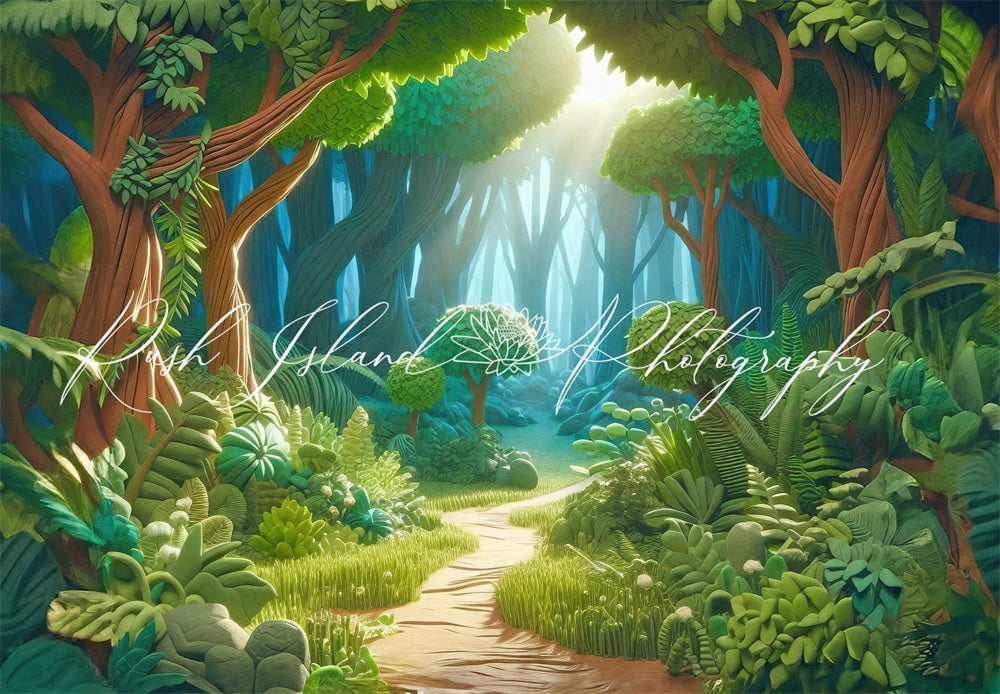 Fantasy Cartoon Green Forest Road Backdrop Designed by Laura Bybee