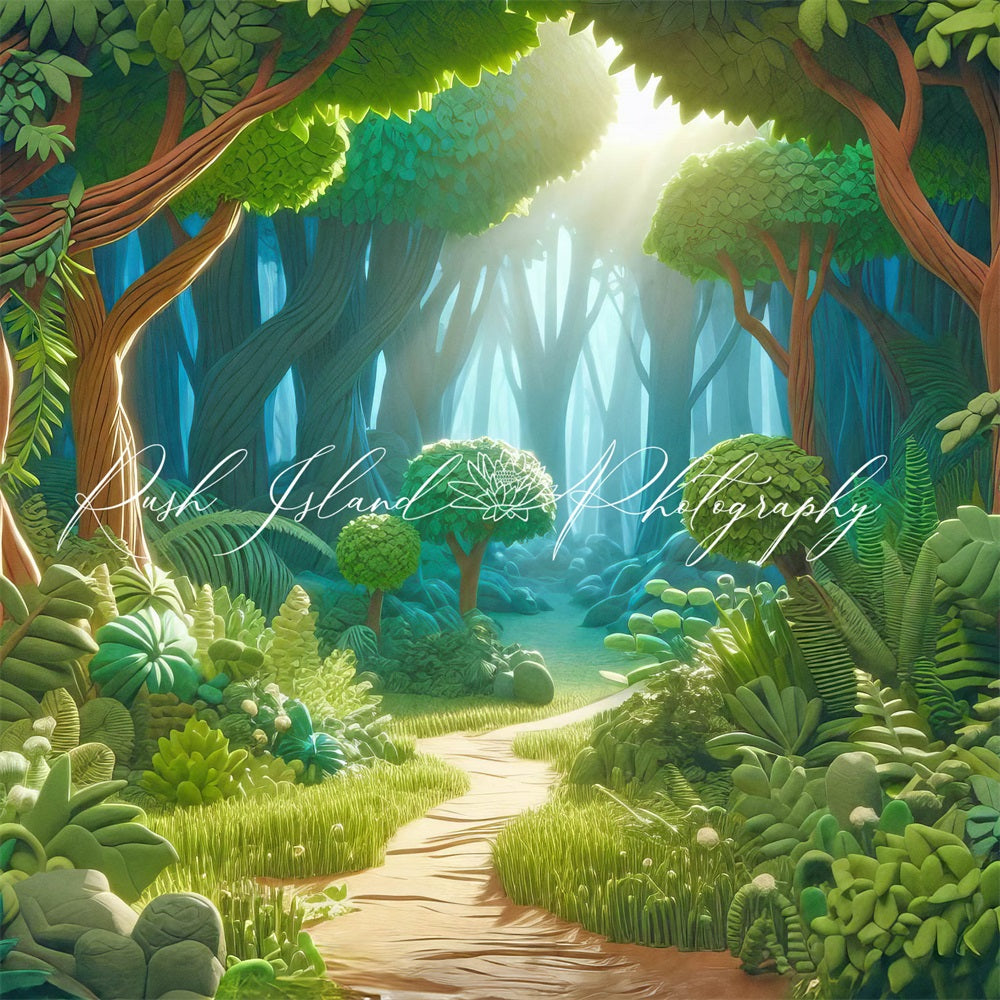 Fantasy Cartoon Green Forest Road Backdrop Designed by Laura Bybee