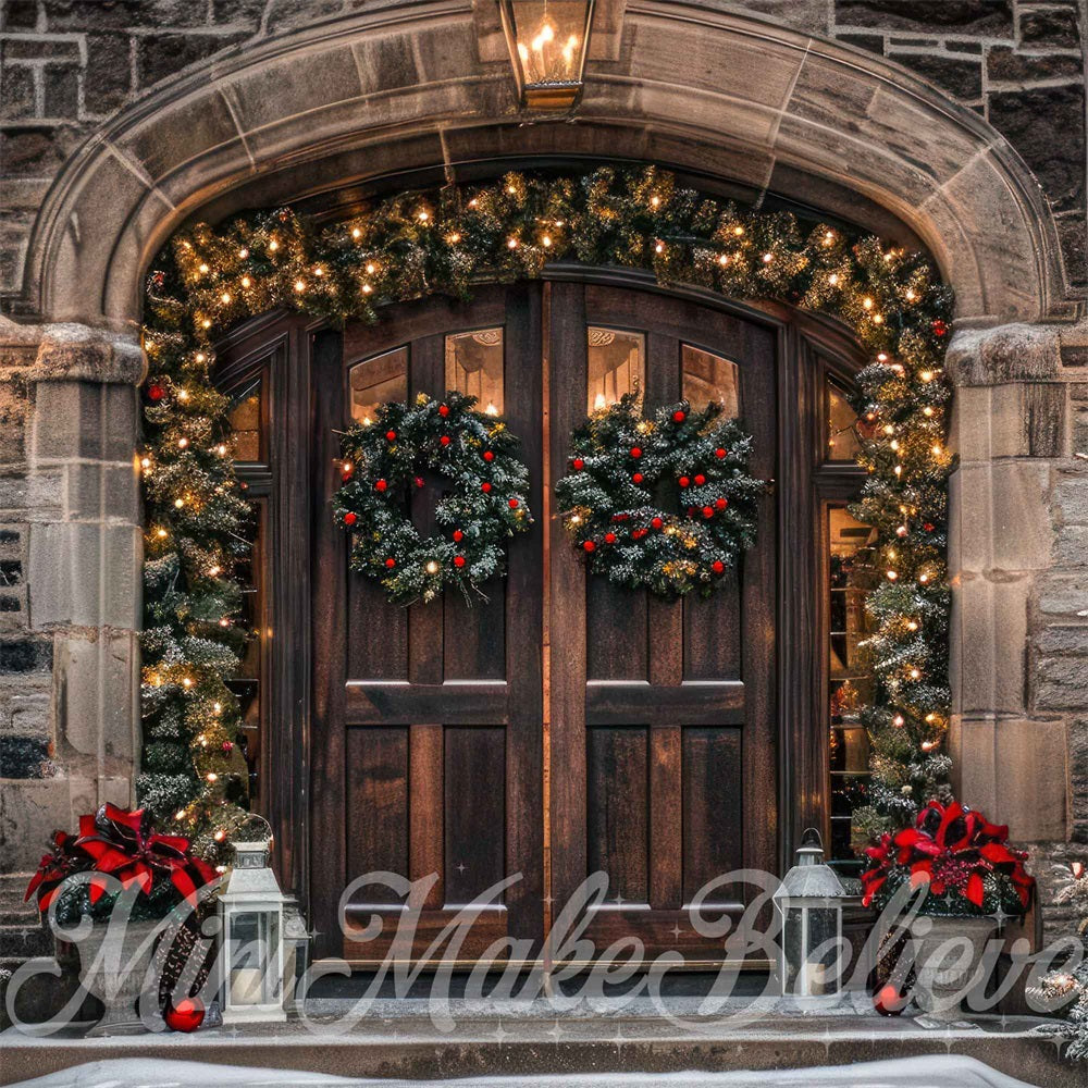 Kate Christmas Brown Arched Stone Castle Door Backdrop Designed by Mini MakeBelieve