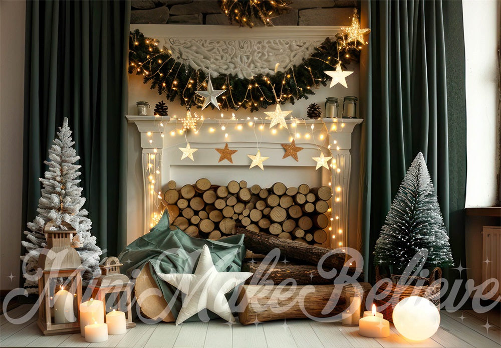 Kate Christmas White Retro Floral Fireplace Backdrop Designed by Mini MakeBelieve
