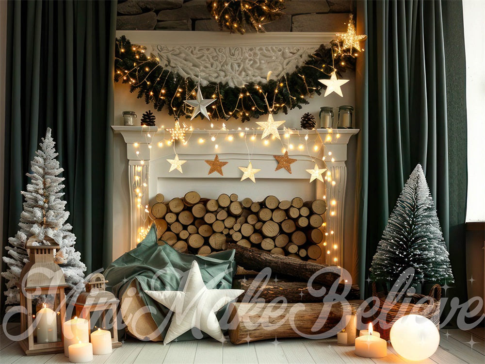 TEST Kate Christmas White Retro Floral Fireplace Backdrop Designed by Mini MakeBelieve