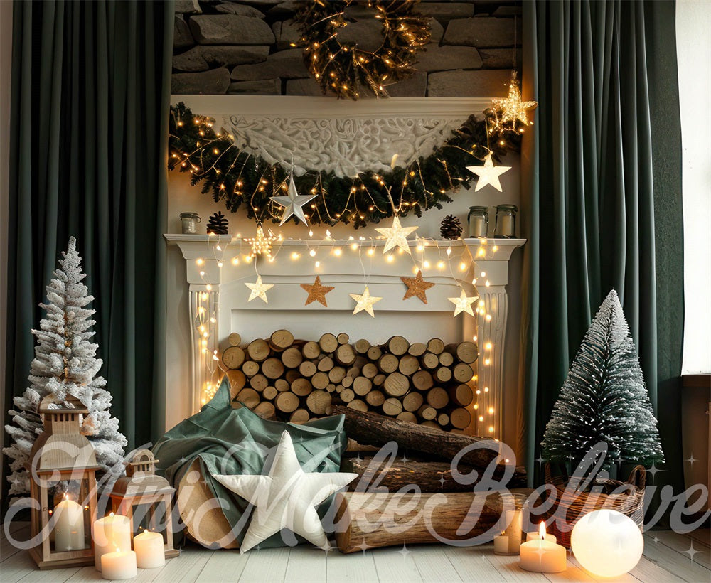 Kate Christmas White Retro Floral Fireplace Backdrop Designed by Mini MakeBelieve