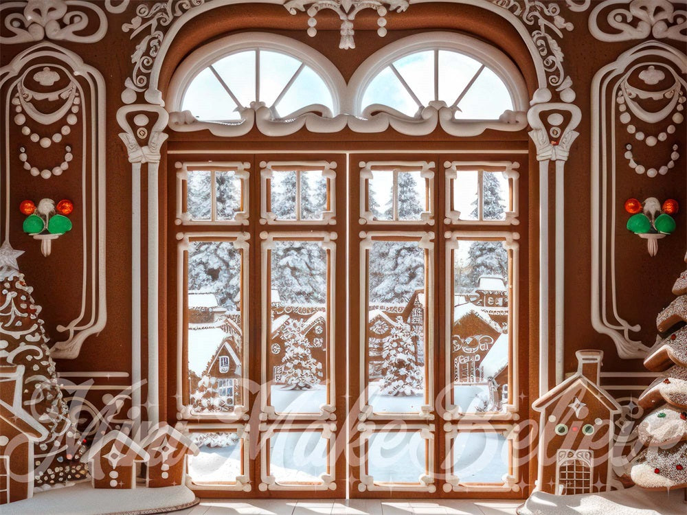 Kate Winter Christmas Gingerbread Retro Arched Window Backdrop Designed by Mini MakeBelieve